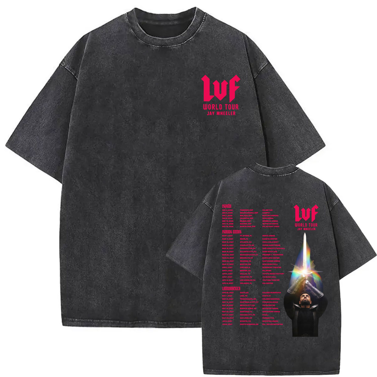 Vintage Fashion La - ラッパー、ジェイ・ホイラーの「ラ・ボス・ファビラ・ワールド・ツアー2027」。ヴィンテージ風ウォッシュ加工Tシャツ。メンズ、レディース。ファッション、ヒップホップ、オーバーサイズ、ストリートウェア。