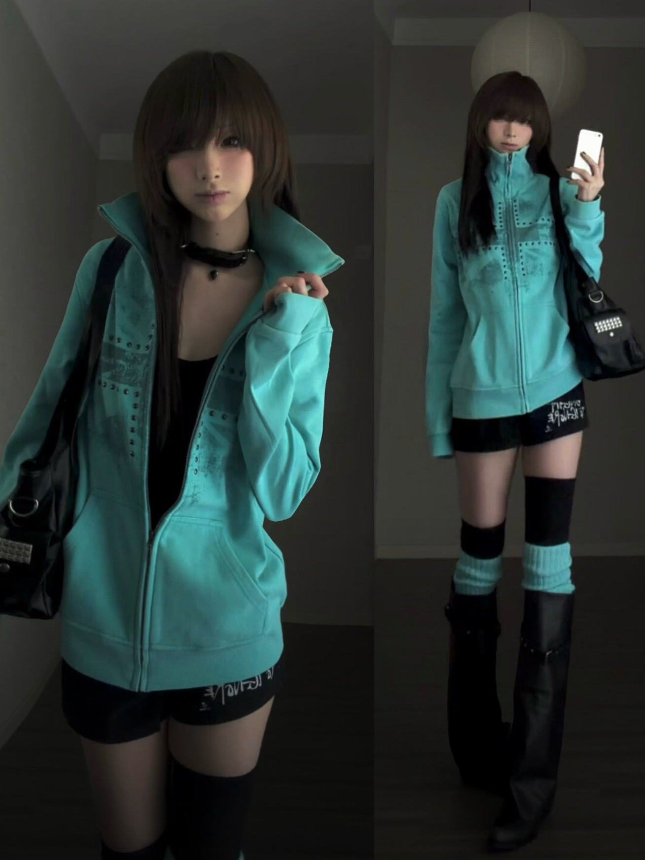Vintage Windbreaker Nylon - ミントグリーンプリントラインストーンパーカー女性のルーズ Y2K ヴィンテージライトナイロンウインドブレーカージッパージャケット高級スタイルフード付きスウェットシャツ
