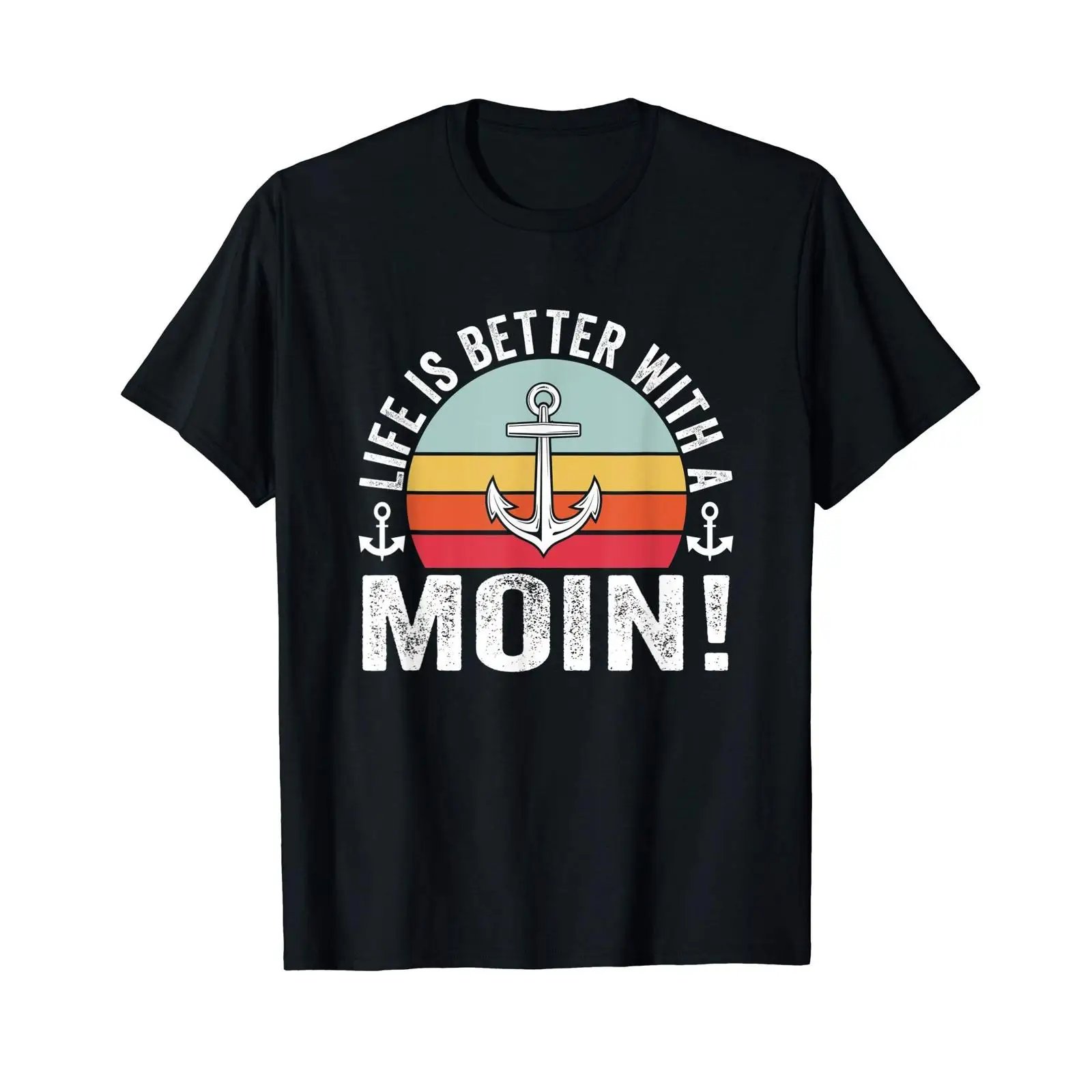 Vintage Fashion Hamburg - Moin（北ドイツのハーバルグ）の面白い言葉を使ったTシャツ。ヴィンテージ風のウォッシュ加工、ストレッチ素材、メンズ向け、グラフィックデザイン、スタイリッシュでカジュアルなファッション。