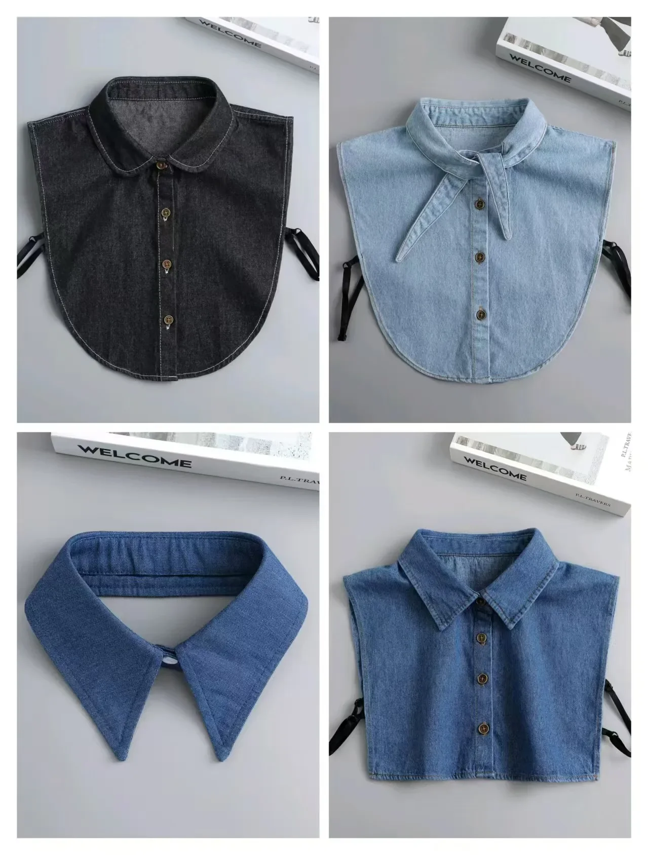 Vintage Fashion Jersey - 女性用の取り外し可能なデニムシャツの襟,ヴィンテージの偽の襟,モノクロ,偽の襟,ブラウストップ,女の子用の衣類アクセサリー,ファッション