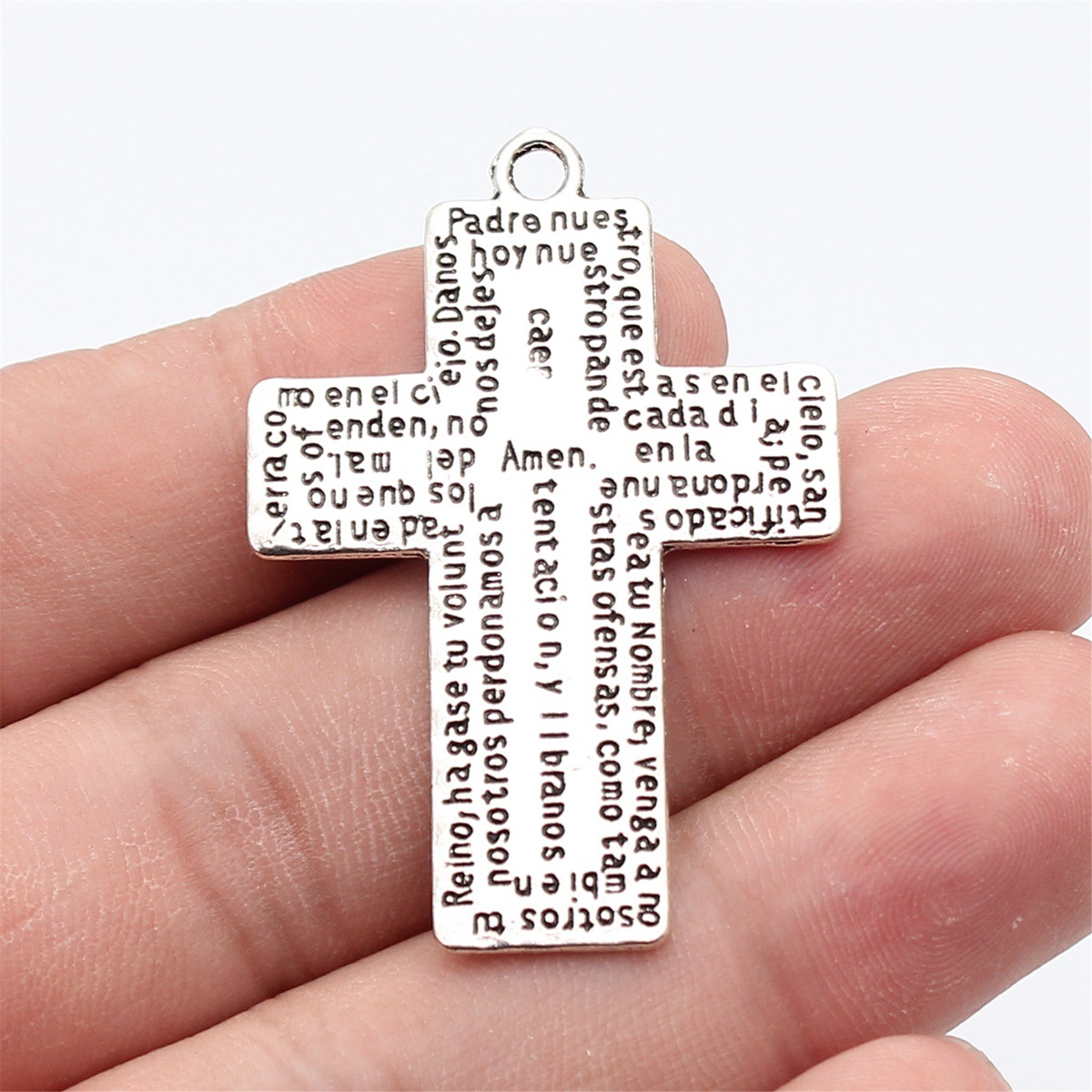 Vintage Fashion Stores - 2個入り 49x33mm アンティークシルバーカラー 両面聖書聖句クロスペンダント ジュエリーアクセサリー バルク