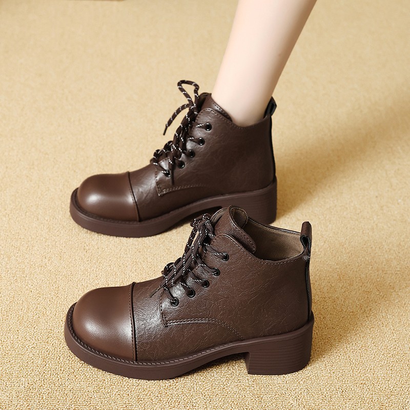 女性ショートブーツ秋冬新ファッションレースアップヴィンテージ - Vintage Outdoor Fashion のレビューと価格