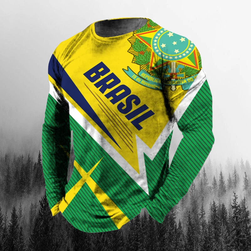 ヴィンテージ風ブラジル国旗3Dプリント、秋物、メンズ、Oネッ - Vintage Fashion Jersey のレビューと価格